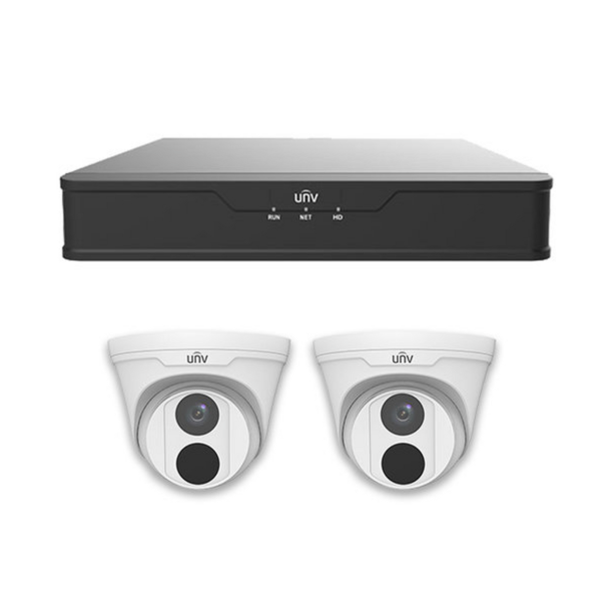 UniView 4CH PoE 4K NVR 1 TB, 2 x 4MP Turret Cameras Kit