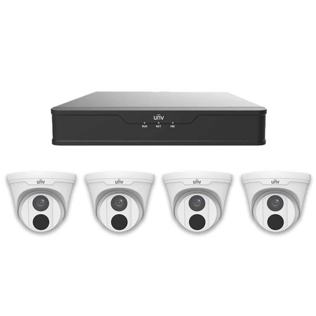 UniView 4CH PoE 4K NVR 1TB, 4 x 4MP Turret Cameras Kit